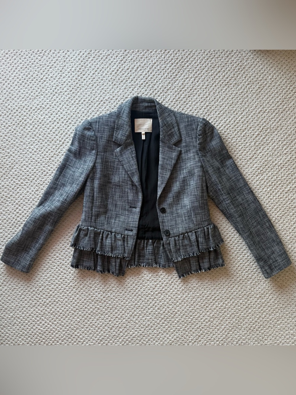 Rebecca Taylor Gray Tweed Ruffle Hem Blazer